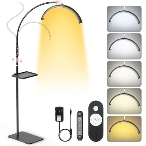 Adonafy Lampara Extensiones de Pestañas: 18' Plegable Lampara LED de Pie Para Pestañas con 5 Colores Regulables & Rotación de 360° para Salón, Hogar, Negro