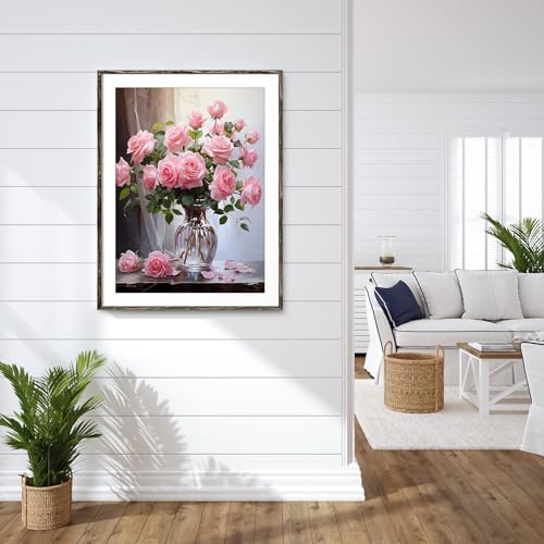 QENSPE 5D Diamond Painting Kit Pink Rose Diamond Art for Adults Full Drill Flowers Diamond Painting Kits for Beginners Kids DIY Crystal Picture Art Home Wall Decor 12x16 in / 30x40cm - Image 2