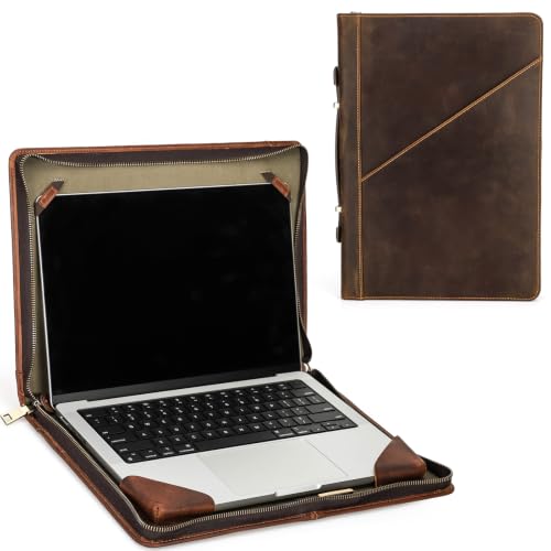 Funda tipo libro con cremallera contra impactos para MacBook Pro 16.2 en piel auténtica café
