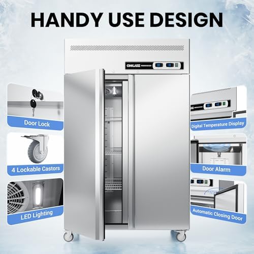 Coolake Commercial Freezer Refrigerator Combo, 48 W 36 Cu.ft Upright Freezer, 2 Door Stainless Steel, Air-Cooled System Reach in Freezer for Restaurant, Bar, Kitchen, Garage, School, Church