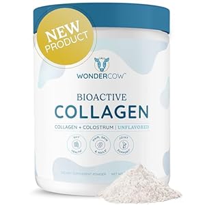 Collagen Peptides Powder w/Bovine Colostrum, Naturally-Sourced Hydrolyzed Bone Collagen Powder, Hair Skin Nail & Joint Support,Type I & III Grass-Fed Collagen Supplements for Women & Men