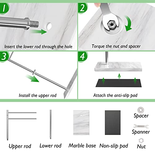 Luxspire Marble Hand Towel Holder, Countertop Free Standing Hand Towel Stand, Natural Marble Base Stainless Steel Rotatable Hand Towel Stand For Bathroom Kitchen Restroom Counter, 17 Inch, F-Shape #TOP4