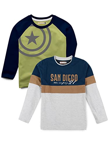Image of HELLCAT Boys Regular Fit FullSleeve Blended Cotton Tshirt Combo Pack - DarkBlue