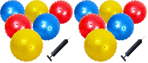 AppleRound 12-Pack of 7-inch Knobby Balls with 1 Air Pump - Fun Sensory Toy for Babies and Toddles, Party Favors, Inflatable Bouncy Balls
