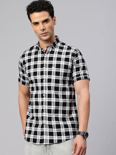 Image of Majestic Man Slim Fit Pure Cotton Checked Half Sleeve Casual Shirt
