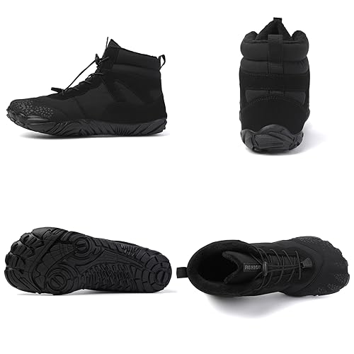 Tongzone Wide Toe Box Men's Women's Barefoot Shoes Fur Lined Zero Drop Sole High top Walking Shoes Winter2