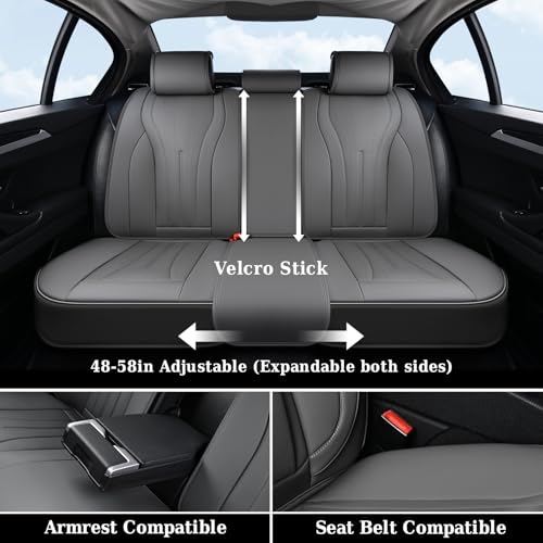 Image of Coverado Car Seat Covers Full Set, Luxury Nappa Leather Seat Covers, Waterproof Seat Cover for Cars, Front and Rear Seat Cover Car Seat Protector, Automotive Seat Cover Universal Fit Most Cars(Gray)