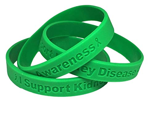 Bracelet insuffisance rénale en silicone vert pour sensibilisation (lot de 25)