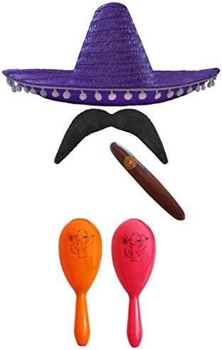 MEXICAN FANCY DRESS ACCESSORY SET. MEXICAN SOMBRERO + MARACAS + TASH. PERFECT FOR MEXICAN FANCY DRESS COSTUMES SENORITA BANDIT MARIACHI (BLACK POM POM SOMBRERO + GREEN AND RED MARACAS)