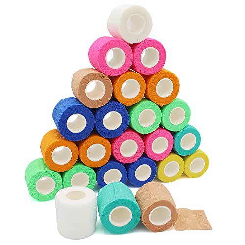 Image of California Basics, Self Adhesive Bandage Wrap, 2 Inch By 5 Yards Non Woven Cohesive Bandage Rolls, 24 Pack, Vet /Stretch Wrap, Multi Colored Neon Medical Athletic Tape for Wrist, Waterproof