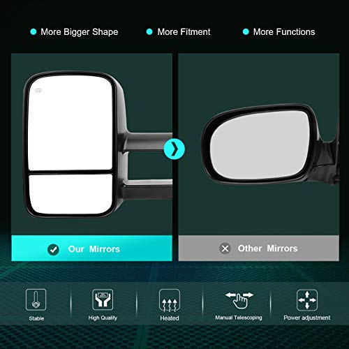 Scitoo Compatible With Towing Mirrors Fit For 1999-2002 For Chevy For Gmc For Silverado For Sierra 1500 2500 2000-2002 For Suburban 1500 2500 Power Heated Telescoping Tow Mirrors Pair Set #TOP1