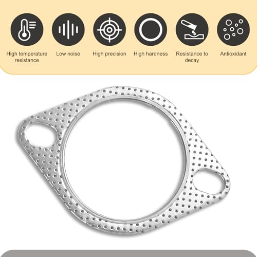 Image of Eratus 2 PCS Exhaust Pipe Interface Gasket, 2 Holes High Temperature High Pressure Exhaust Flange Gasket, Tight Connection Leak-proof Sealing Parts Replacement, for Most Cars (Silver #2.5 inch)