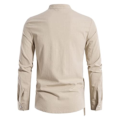 Shirt met opstaande kraag voor heren Vintage effen kleur ademend Comfortabel Veelzijdige trend Eenvoudig casual splitshirt Top - Afbeelding 3