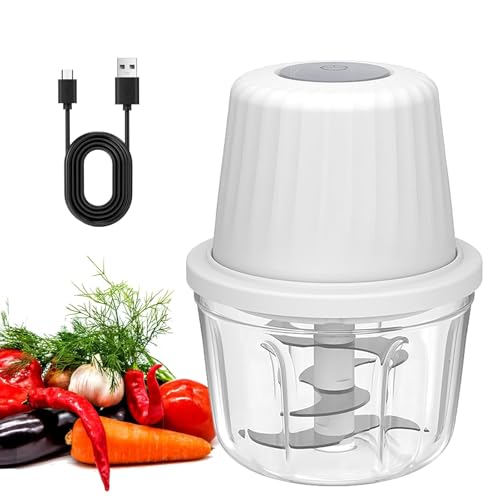 Picadora Electrica Pequeña, 400ml Trituradora de Alimentos, Cuchilla de 6 Hojas de Acero Inoxidable, Carga USB, Picadora Multifunción para Cebollas, Ajos, Carne, Verduras, Frutas