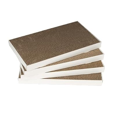 Amazon Basics Corrugated Cardboard Cat Scratcher, Scratching Board, Reversible, 17.4" x 10", White, 4-Pack