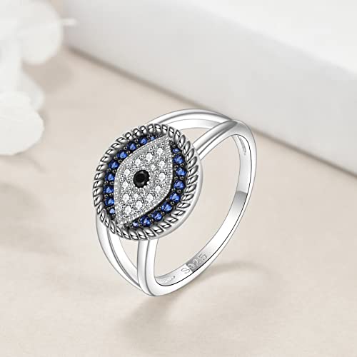 VONALA Evil Eye Ring 925 Sterling Silver Blue Evil Eye Band Ring with Cubic Zirconia Luck Amulet Ojo Turco Evil Eye Jewellry Gifts for Women Girls - Image 3