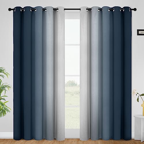 COSVIYA Grommet Room Darkening Ombre Navy Blue Curtains W62xL84 inch