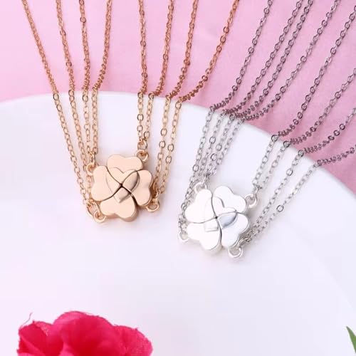 925 Sterling Silver Set Piece Four Leaf Clover Stitching Pendant Necklace For Best Friend, Best Friend Necklaces For 4, BFF Friendship Necklace For 4 Ladies2