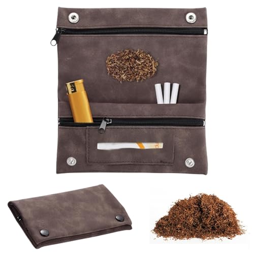 Bolso para Tabaco de Cuero, Pitillera Cartera para Tabaco de Liar con Botón, Plegable Pitillera Tabaco de Liar Hombre para Tabaco, Filtro (Marrón)