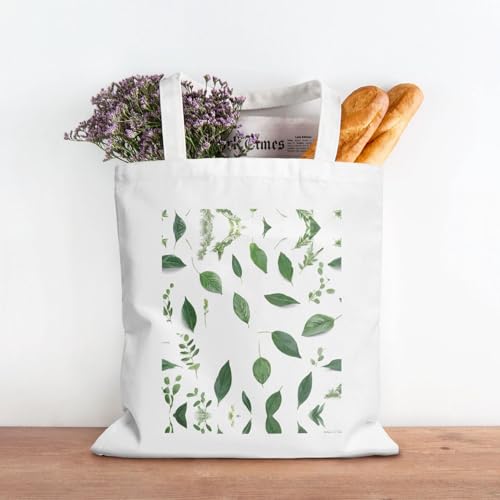 Eucalyptus Leaves Print Canvas Shopping Bag Reusable Eco-Friendly Handbag With Large Capacity For Everyday Use3