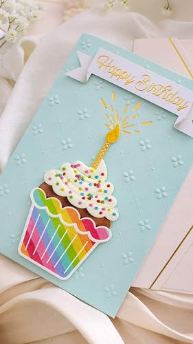Joli Coon Papeterie 3D Geburtstagskarte – Papeterie Geburtstagskarte 3D Cupcake mit FinePaper Kuvert und goldenem Siegelsticker - Premium Grußkarte Geburtstag