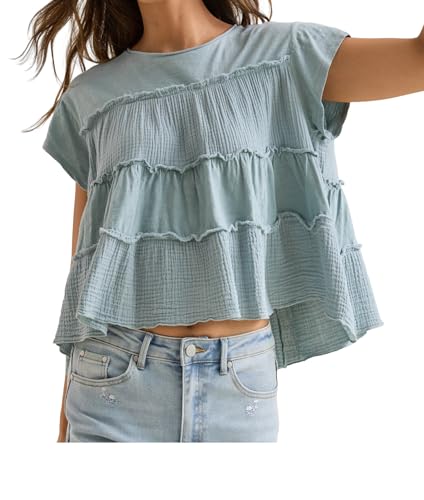 Peplum Tops for Women Crew-Neck Ruffled Bobydoll Tunic Tank Shirts Casual Loose Fit Summer Outfits 2025 Trendy