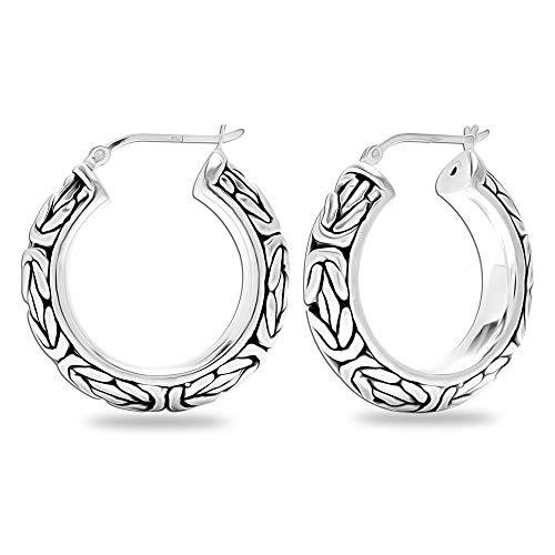 LeCalla Byzantine Earrings for Women | 925 Sterling Silver Byzantine Earrings | Antique Oxidized Click-Top Round Thick Hoop Earrings for Women4