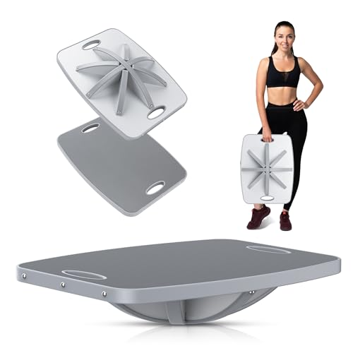Professional Wooden Balance Board, 360 Degree Portable Wobble Board with Comfortable Surface, Standing Desk Rocker Board for Physical Therapy, Core Strength Stability Training (360 Degree-Gray)