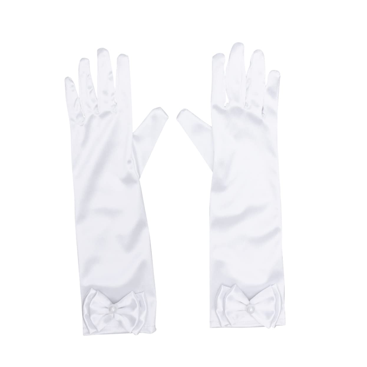 COSMEVIVI Flower Girl Gloves Long Satin Gloves White Wedding Boys and Girls Dress Bowknot Elegant
