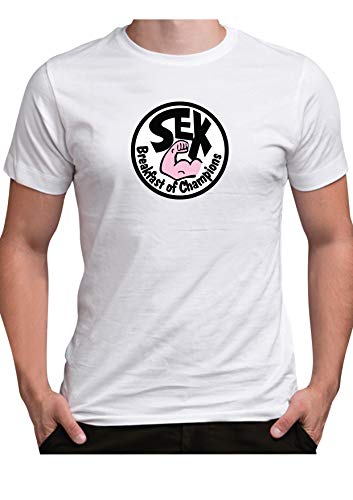 James Hunt Men's T-Shirt Sex Breakfast of Champions Logo Racing F1 Legend no 11 (Colour Print) (Large, White)