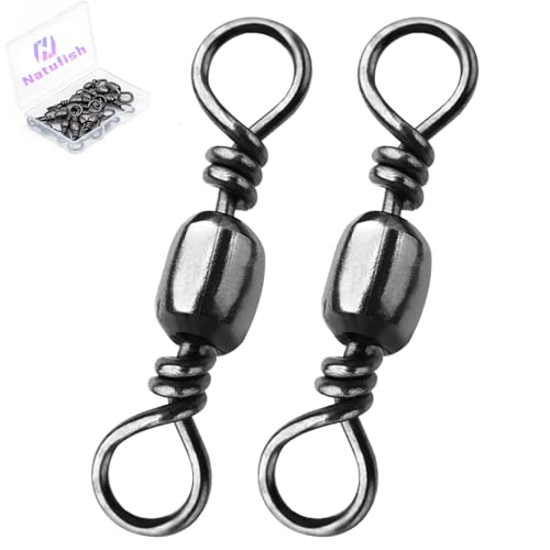 Natufish Fishing Barrel Swivels 50Pcs Solid Ring Rolling Swivel Connector(Size 6#)