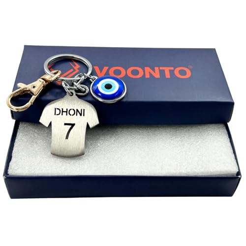 Image of Dhoni Virat Rohit Jersey with Evil Eye & Golden Hook Metal Keychain for Cricket Lovers Sports Person Excellent Gift for Birthday, Anniversary, Valentines Day (Pack-1)