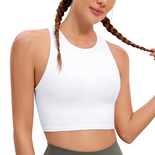 CRZ YOGA Damen Butterluxe Racerback Sport BH Gepolstert Ohne Bügel Crop Tops Longline Yoga Tank Top Fitness Sports Bra Weiss 38