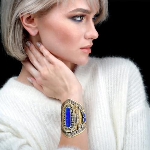 Duel On Jewel Afghan Tribal Kuchi Handmade Adjustable Cuff Bracelet Collection for Women, Bold Stones and Intricate Engravings, Statement Designs, Oxidized Finish, Vintage Antique Boho Chic Jewelry3