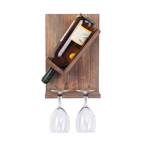 ODEJIA 1 Bottle and 2 Wine Glass Stand Wall Mounted Wine Bottle and Glass Rack Holder Natural