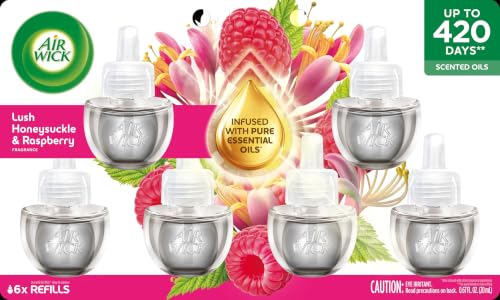 Image of Air Wick Plug-In Scented Oil Refills, 6 Count, Lush Honeysuckle & Raspberry, Air Freshener, Essential Oils