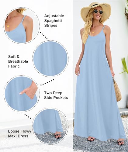Image of Wolddress Womens Maxi Dress with Pockets 2026 Casual Strap Plus Size Loose Plain Long Office Summer Beach Travel Dresses S-5X