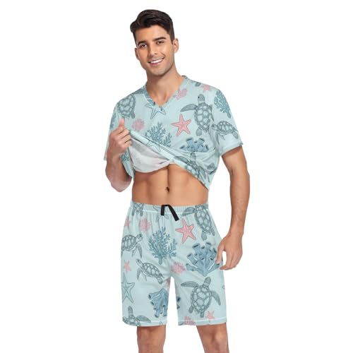 Mens Short Sleeve Pajama Set Ocean Life with Sea Creatures 2-piece Lounge Sleep Sets Men's Sleepwear S-XXL3