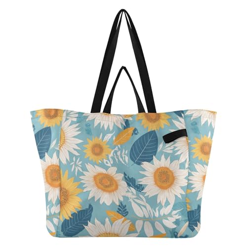Boho Style Simple Sunflowers Canvas Bags Recycle Kitchen Grocery Bags Shopping Tote Bag for Men Farmers Market, Travel bolso de Gym para Mujer