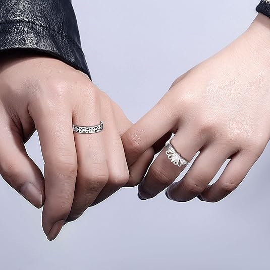 DAOCHONG Prinzessin und Ritter Versprechensringe für Paare Passende Ringsets 925 Sterlingsilber Ich liebe dich Verlobungsring für Sie und Ihn Ehering Verstellbare Paarringe