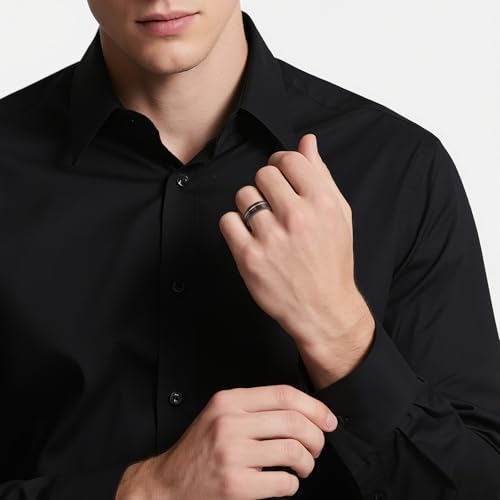 Vakki 8mm Tungsten Rings for Men, Hammered Black Mens Wedding Bands Matte Finish 18K Gold Side Grooved, Promise Engagement Wedding Ring Matte Brushed Comfort Fit Fashion Jewelry, Size 7-122