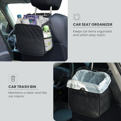 ISIMEE Backseat Car Organizer, PU Leather Car Storage with 2 Mesh Pockets, 9.8\" x 9.8\" x 5.5\", Foldable & Universal, For Car, Truck, SUV - Thumbnail 4