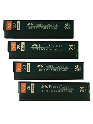 Faber-Castell 0.5 Mm 2B Lead Refills Strong Dark Smooth Leads Mechanical Pencil Lead Refills (4 Tubes, 24 Leads Per Tube - Total 96 Leads) #TOP23