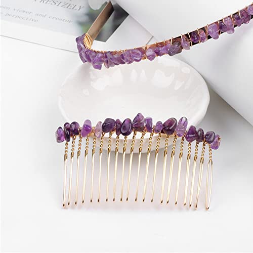 3Pcs Exquisite Crystal Stone Side Hair Combs Metal Hair Decorative Comb Hairpin Bangs Hair Combs Headwear Headpiece Fashion Hair Jewellery Styling Accessories For Girls Women, Purple #TOP3