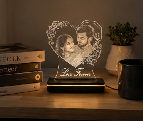 Image of Customized Photo Plaque | Personalized Printed Frame Acrylic Tabletop (Floral - Engraving)