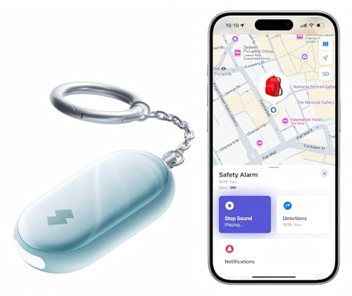 SwitchBot 130 dB Personal Safety Alarm for Women with Apple Find My APP, Extra-Loud Siren & Strobe Light, Waterproof Self Defense Keychain for Women, College Girls and Kids (Blue)