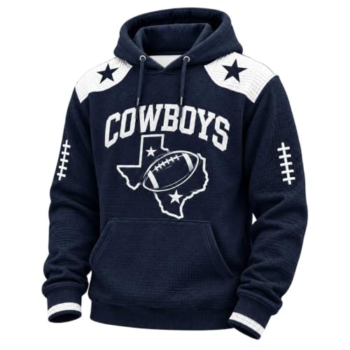 Mens Game Day Hoodie Cow Boys Retro Football Loose Long Sleeve Sweatshirts - image 4