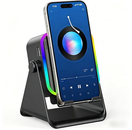 �X�}�[�g�t�H���X�^���h�t���U���X�s�[�J�[ 5 in 1 ���C�����X�U��Bluetooth�I�[�f�B�I iPhone Android�X�}�[�g�t�H���p�X�s�[�J�[�A���v �[�d���J���t���ȃ��C�g�t�� �j���A�����A�e�B�[���̒a�����v���[���g (�u���b�N)