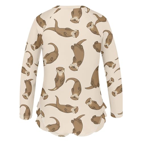 Cute Otter Girls Long Sleeve Rashguard Swimsuit UV Protection One-Piece Swimwear Bathing Suit B04046393