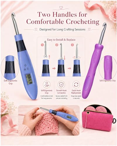Image of BZVV Light Up Crochet Hook Set with Counter, Shoulder Bag and 22 Heads